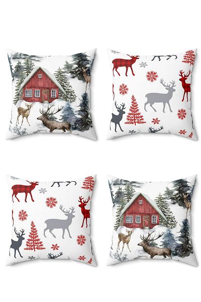 FUS BLUE New Year's Patterned Christmas 4-Piece Pillow and Cushion Cover