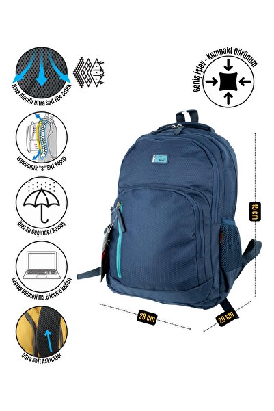 qoolbag Rucsac de școală Tragen Record Compact bleumarin, rezistent la apă