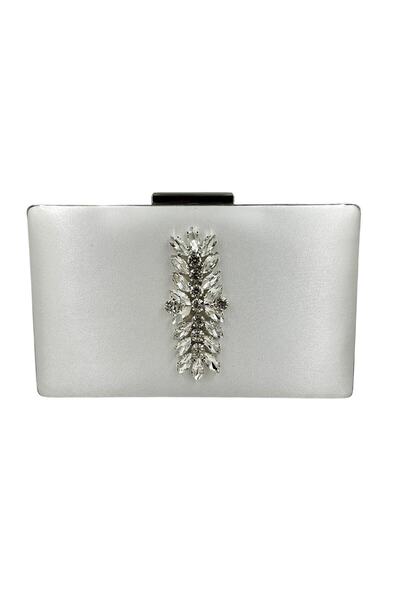 Biçanta Satin de culoare ecru sidefat cu carcasă argintie Geanta rochie de se...