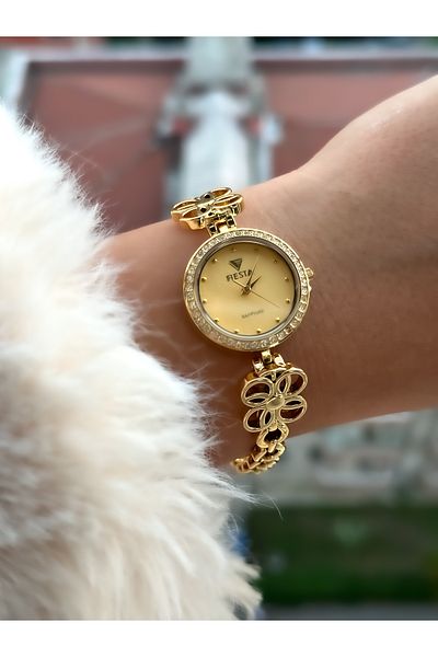 Fiesta Gold Yellow Steel Mesh Cord Bridal, Engagement, Wedding Small Case Wristwatch