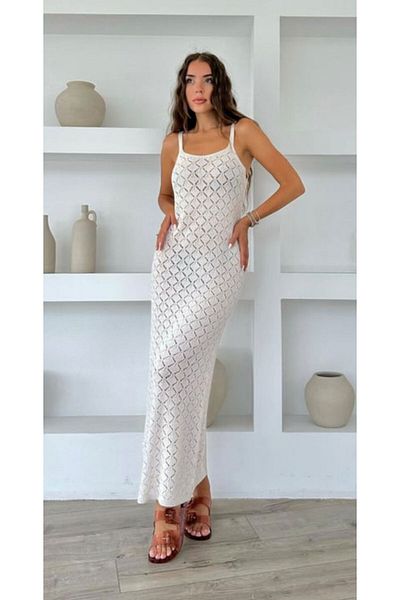 Laluvia Πλεκτό μπεζ φόρεμα Nuna Rope Strap