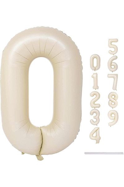 Patladı Gitti 0 Number Cream Foil Balloon 34 inch 76-82 cm