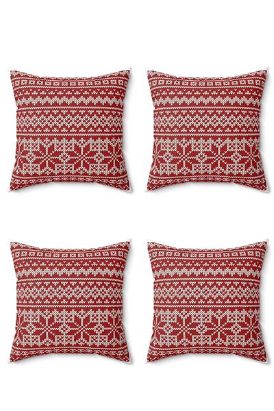 FUS BLUE New Year's Patterned Christmas 4-Piece Pillow and Cushion Cover