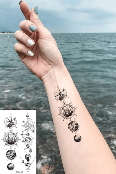 BP Tattoo Explorer Unisex Çapa ve Gezegen Dövmesi