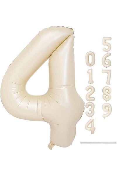 Patladı Gitti 4 Number Cream Foil Balloons 34 inch 76-82 cm