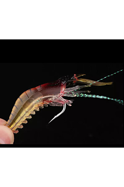 Megsaydin Karides Shrimp Sahte Silikon Balık Yemi Fosforlu Kancalı 7.5 Cm 5,5...