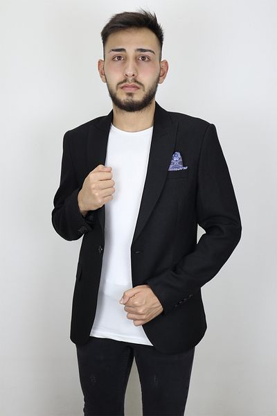 DUAYEN Fistan Store Men's Black Italian Cut Slim Fit Single Button Summer Blazer Jacket