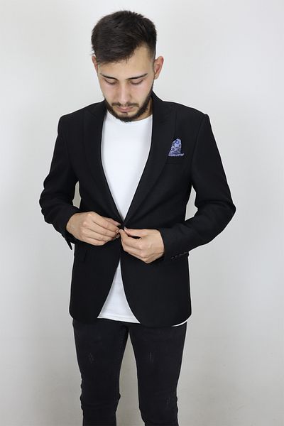DUAYEN Fistan Store Men's Black Italian Cut Slim Fit Single Button Summer Blazer Jacket