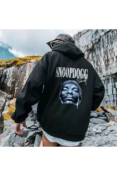 Touz SnoopDogg щампован унисекс черен суичър с качулка
