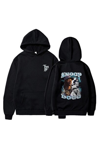 Touz Blunt Blunt Snoop Dogg Printed Black Unisex Oversize Hooded Sweatshirt