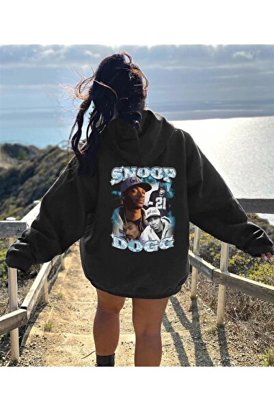 Touz Blunt Blunt Snoop Dogg Printed Black Unisex Oversize Hooded Sweatshirt