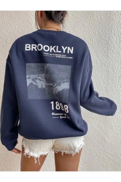 Adrift Унісекс Bronklyn 1898 з принтом, темно-синій, з велосипедним коміром, оверсайз-светр NEW YORK21