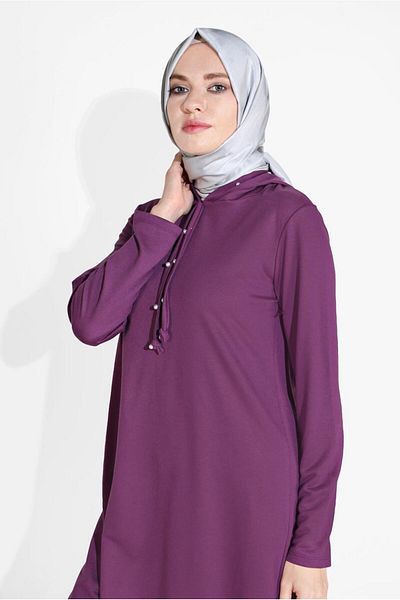 TRENDTESETTÜR Women's Purple (A.MOR) Pearl Detailed Hooded Tracksuit Set 4126