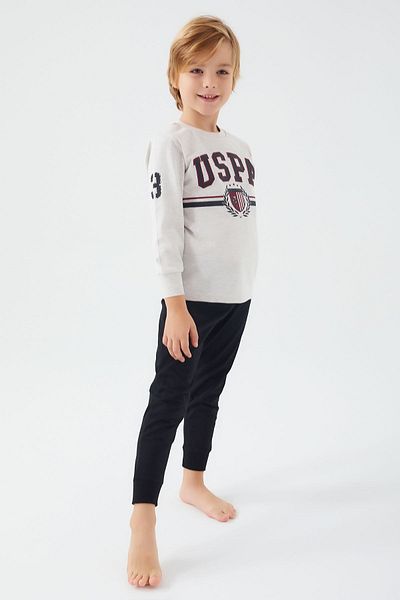 U.S. Polo Assn. Boy's Brown Long Sleeve Pajama Set