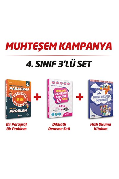 Artıbir Yayınları 4 Sınıf Muhteşem 3 Lü Set (bir Paragraf Bir Problem---dikkatli Deneme Sınavı---hızlı Okuma Kitabım)