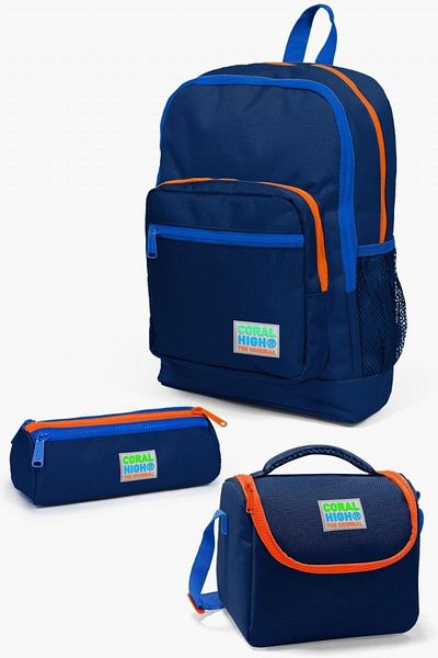 Coral High Kids Navy Blue 3-Piece School Bag Set - Boy's Primary School Bag Set