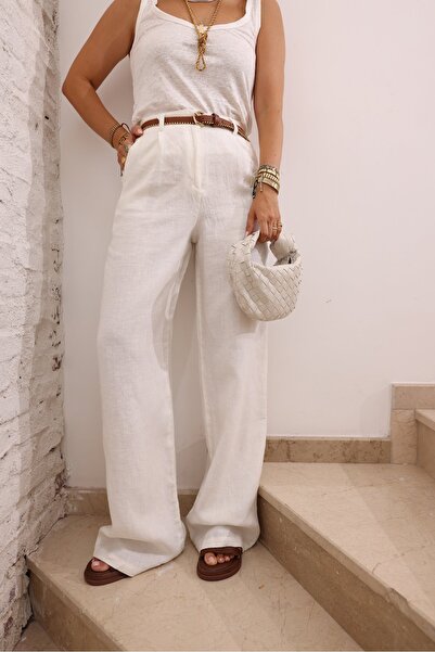 Laluvia Bílé bavlněné dámské kalhoty