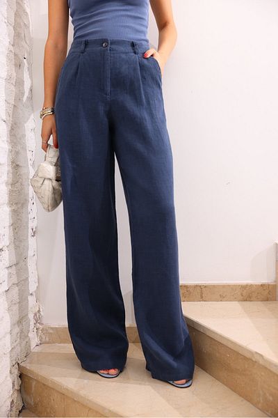 Laluvia Marineblaue Damenhose aus Baumwolle