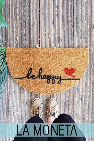 LAMONETA Be Happy Oval Design Mat with Red Bird ;/ Koko Bristle Door Mat
