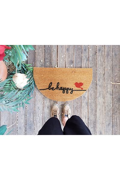 LAMONETA Be Happy Oval Design Mat with Red Bird ;/ Koko Bristle Door Mat