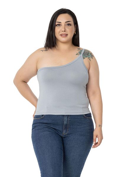 DISENTIS MODEST Large Size Single Shoulder Low-cut Viscose Gray Body