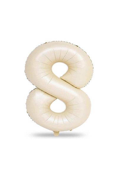 Patladı Gitti 8 Number Cream Foil Balloon 34 inch 76-82 cm