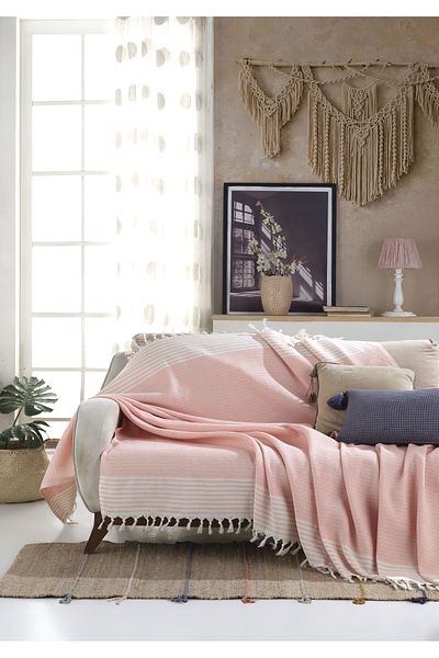 Lux Touch Bergama Salmon Husa Canapea 3 Piese 180 X 200 Cm Husa Fotoliu Bumbac