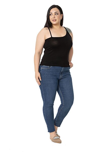 DISENTIS MODEST Large Size Viscose Black Body with Asymmetric Straps