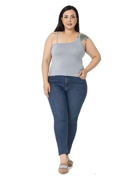 DISENTIS MODEST Plus Size Viscose Gray Body with Asymmetric Straps
