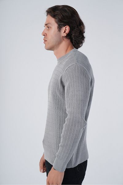 Trist Star Gray Men's Braided Cotton Crew Neck 100% Cotton Sweater