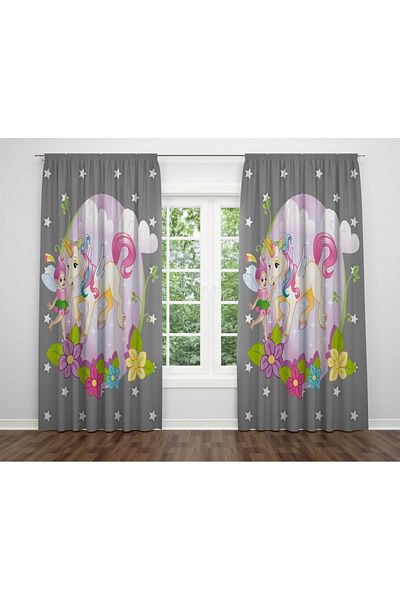 ALBANHOME Children's Room Pony Pattern Digital Printing Single Wing Background Curtain