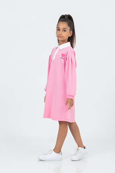 Tuffy Kids KIZ ÇOCUK DÜĞME DETAYLI POLO YAKA ELBİSE 6-9 YAŞ