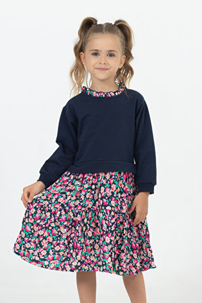 Tuffy Kids KIZ ÇOCUK ETEĞİ ÇİÇEKLİ YAKA DETAYLI ELBİSE 2-5 YAŞ