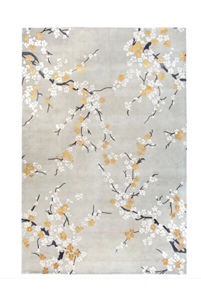 Rugs Modern Halı Gri Dal ve Çiçek Desenli Dokuma Taban Halı 1449