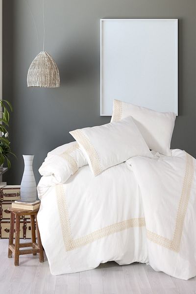 vivamaison Lacy, complet organic, alb, 100% bumbac, husă de pilotă și set de perne 160x220 cm