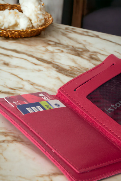 dericom Accesoriu elegant pentru carduri portofel roșu din piele moale pentru femei, cu capse și fermoar