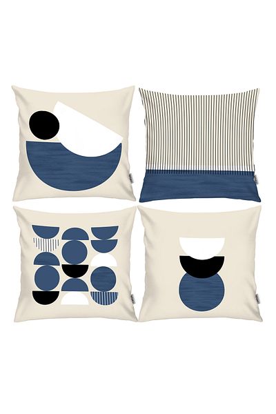 RİTMOHOME Scandinav, confortabil, boem, modern, marin, imprimat pe două fețe, husă de pernă, 4 piese, crem albastru
