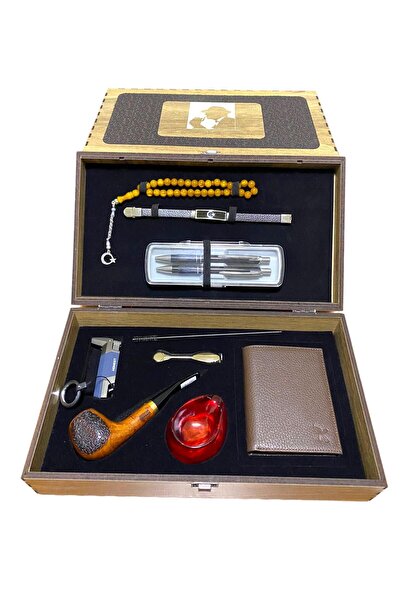 Pipsan PİPSAN PİPO AHLAT AĞACI BALSA FİLİTRELİ ÇAKMAKLI CÜZDAN BİLEKLİK TESBİH SET 605738-509210