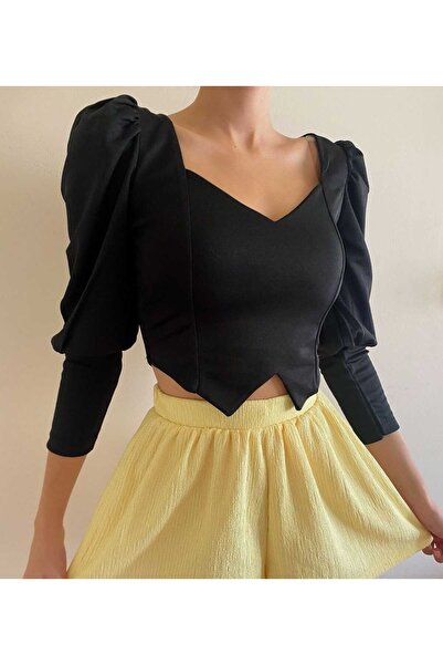 MST CLOTHİNG Μπλούζα με λαιμόκοψη καρδιά και μακριά μανίκια