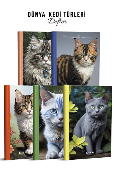 YAPAY ZEKA SANAT Caiete World pisică leri, 5 bucăți, „13x19”, copertă de înal...