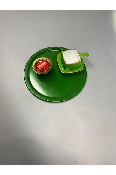 NEWTREND Züccaciye Metal Green Single Decorative Tea, Coffee and Pastry Serving Presentation Tray 23 cm