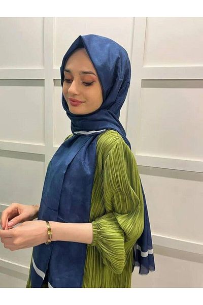 Aker Navy Blue Cream Silk Cotton Summer Cool Shawl - 7208777-422