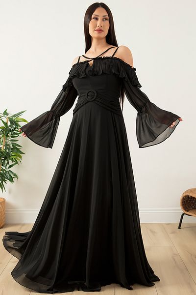 PULLIMM Madonna Collar Tulle Evening Dress 1466
