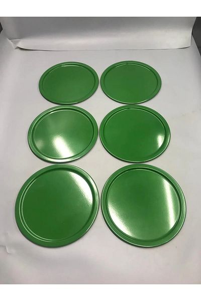 NEWTREND Züccaciye 6-Piece Metal Green Single Decorative Tea, Coffee and Pastry Serving Presentation Tray 23 cm