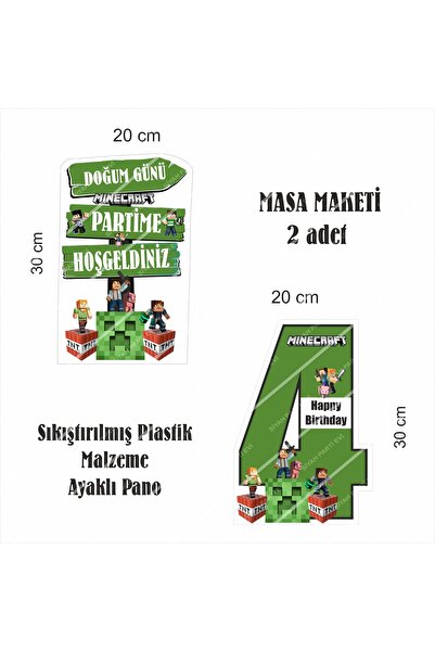 SİYAH PARTİ EVİ Minecraft 4 Yaş Doğum Günü Maketi / Pasta Süsü Seti