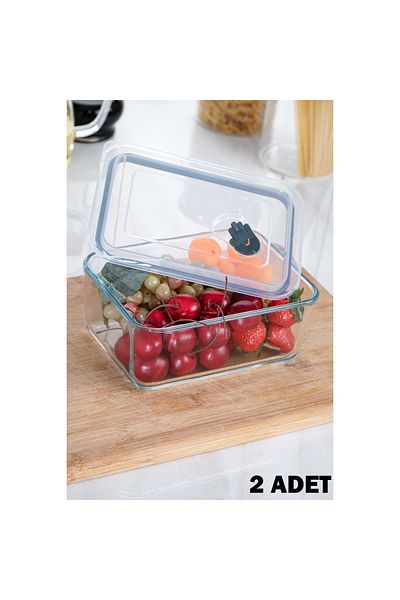 ACAR 1.2lt 2 Pieces Glass Rectangular Vacuum Storage Container