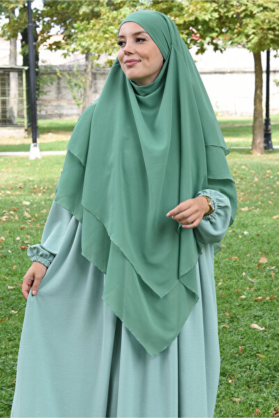 Nowa Scarf Sufle Khimar Tesettür Peçeli Şifon Şal Çağla Yeşili
