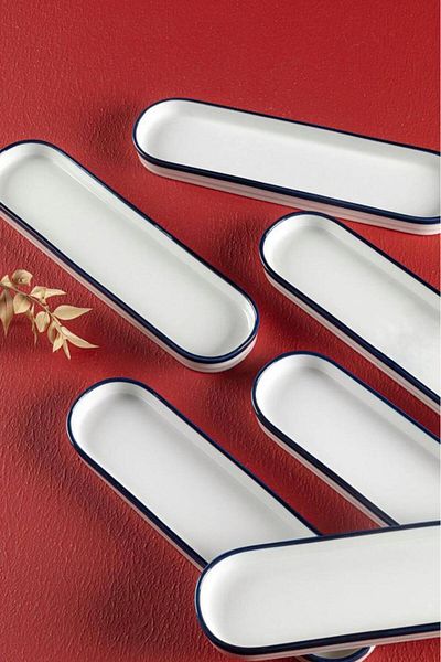 emir home shop 6 Pieces Porcelain Serving Plate Food Serving Plate Catering Breakfast Olive Dish 26x7cm