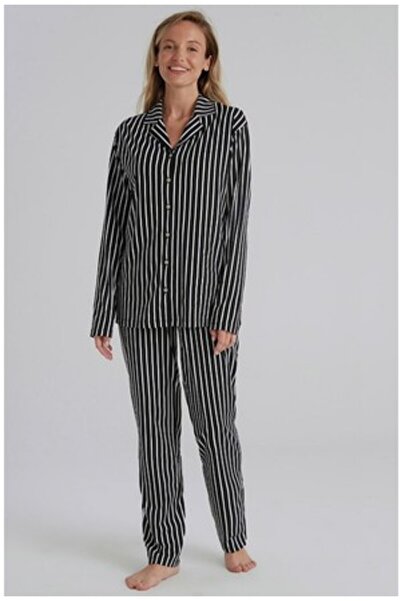 Eros Esk27690 Kadın Çizgili Gömlek Pijama Takımı