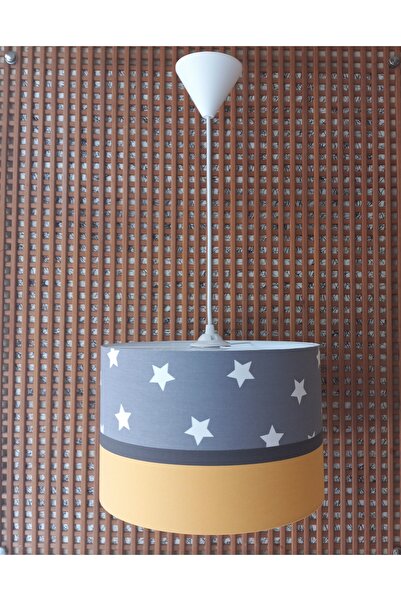 ONAY AVİZE Gri Yıldızlı Sarı Çocuk Odası Genç Ve Bebek Odası Erkek Kız Avize Aydınlatma Sarkıt Abajur